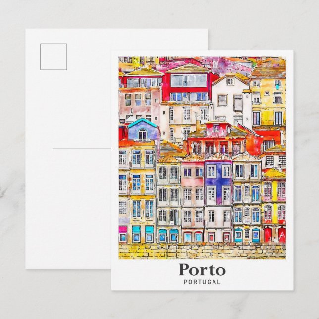 Carte Postale Porto Portugal Aquarelle Voyage Croquis main (Devant / Derrière)