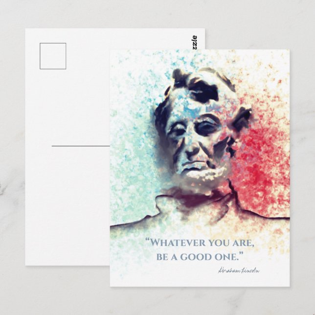 Carte Postale Portrait aquarelle d'Abraham Lincoln en rouge et b (Devant / Derrière)