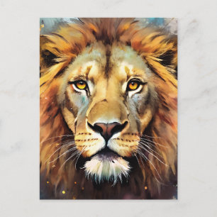 Carte Postale Portrait aquarelle de l'esprit majestueux du lion