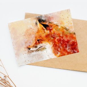 Carte Postale Portrait aquarellé du renard roux 03