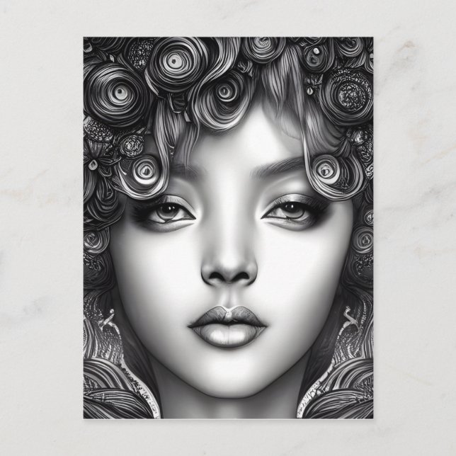 Carte Postale Portrait Art numérique de fille noire divine (Devant)