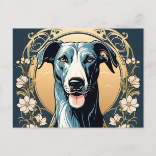 Carte Postale Portrait Chien Floral Greyhound Art Nouveau