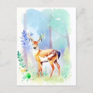 Carte Postale Portrait d'aquarelle de cerf 5