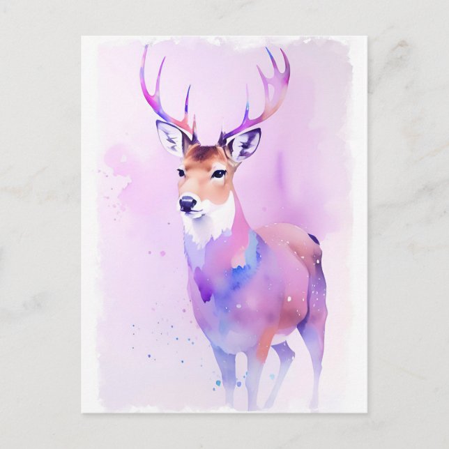 Carte Postale Portrait d'aquarelle de cerfs 3 (Devant)