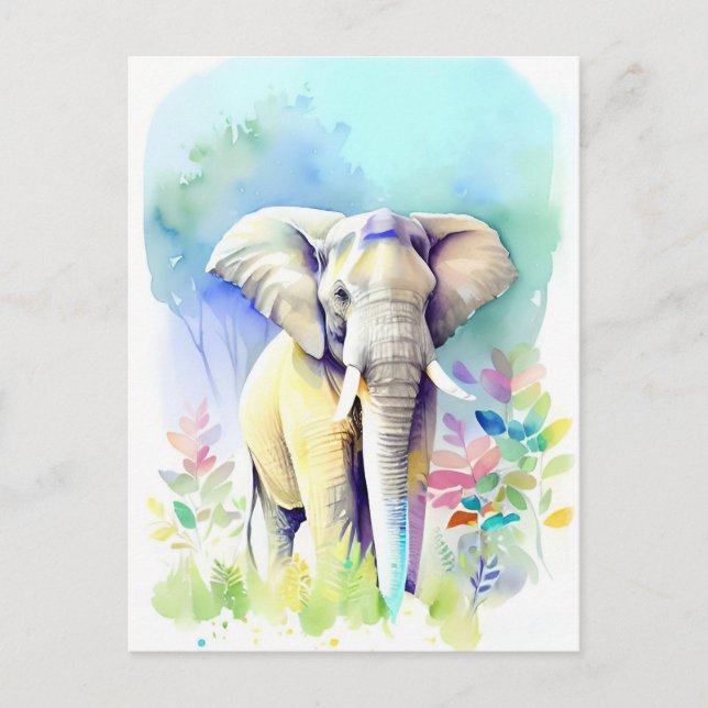Carte Postale Portrait d'aquarelle éléphant 4 (Devant)