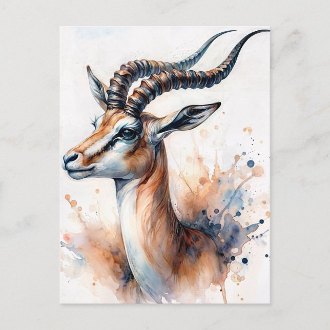 Carte Postale Portrait d'aquarelle Gazelle (Devant)