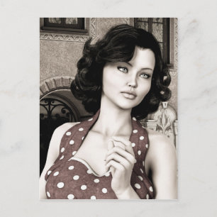 Carte Postale Portrait d'art de femme au charme vintage