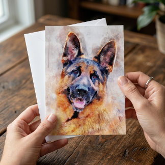 Carte Postale Portrait de Berger Allemand à l'aquarelle