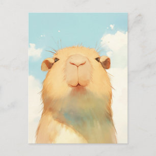 Carte Postale Portrait de capybara avec ciel bleu ensoleillé et 