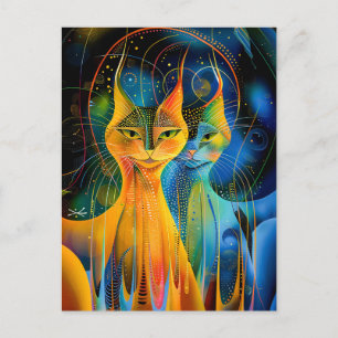 Carte Postale Portrait de chat abstrait parmi les merveilles gal