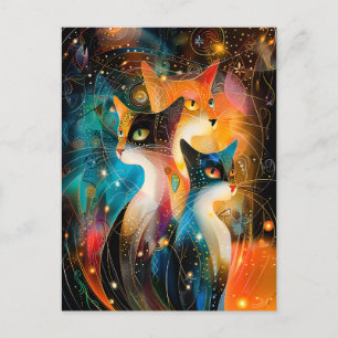 Carte Postale Portrait de chat abstrait parmi les merveilles gal