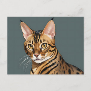 Carte Postale Portrait de chat Bengal dynamique avec des taches