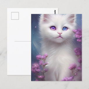 Carte Postale Portrait de chat blanc mignon