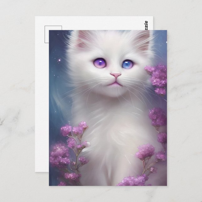 Carte Postale Portrait de chat blanc mignon (Devant / Derrière)