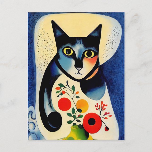 Carte Postale Portrait de chat dans le style expressionniste. Ar (Devant)