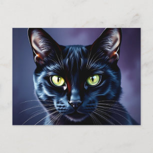Carte Postale Portrait de chat noir avec yeux verts