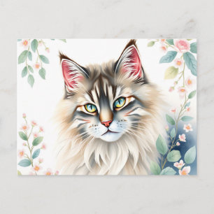 Carte Postale Portrait de chat norvégien au pastel entouré 