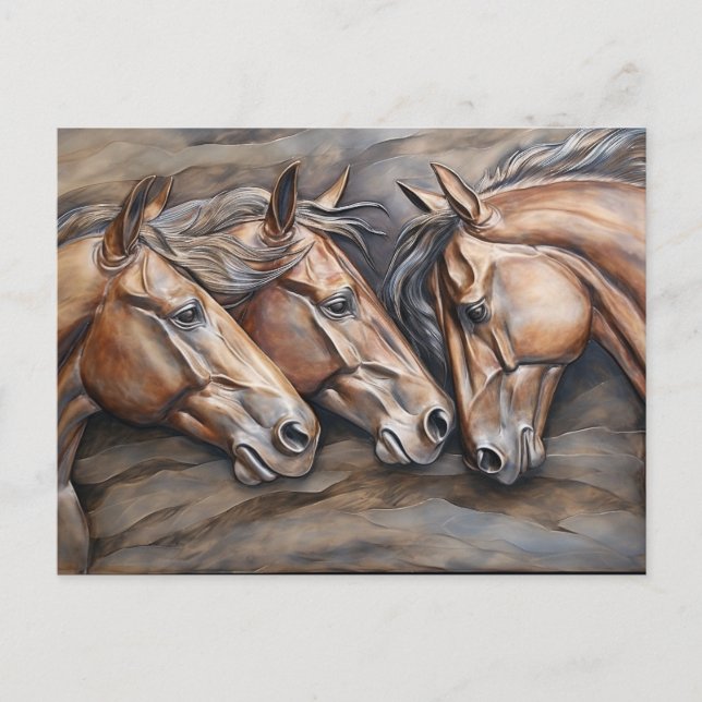 Carte Postale Portrait de cheval en métal sculpté (Devant)