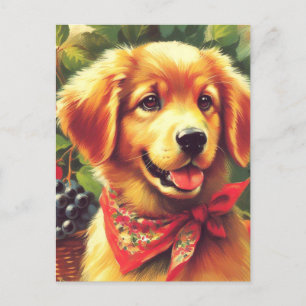 Carte Postale Portrait de chiot Vintage