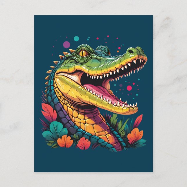 Carte Postale Portrait de crocodile coloré (Devant)