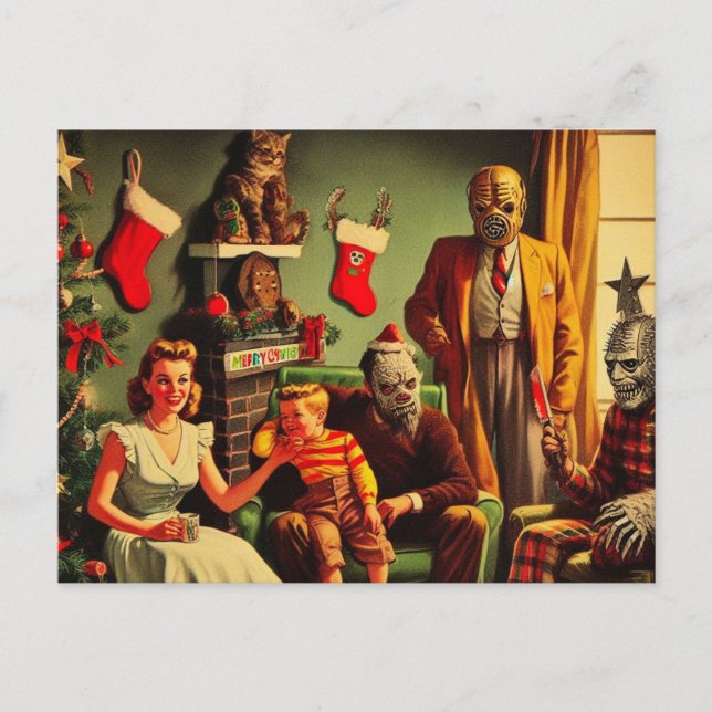 Carte Postale Portrait de famille rétro Noël épouvantable (Devant)