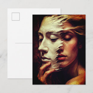 Carte Postale Portrait de femme surréaliste avec masque peint