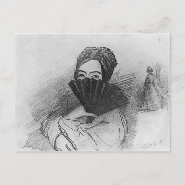 Carte Postale Portrait de George Sand derrière son éventail (Devant)