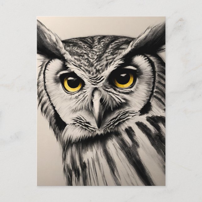 Carte Postale Portrait de hibou - croquis au charbon (Devant)