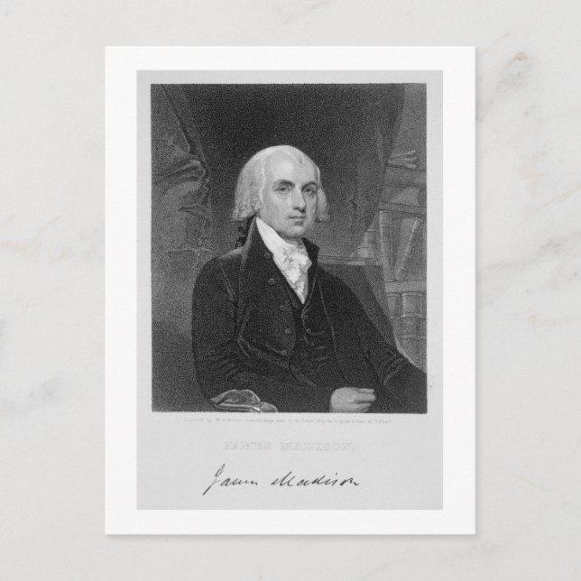 Carte Postale Portrait de James Madison, gravé par William A. (Devant)