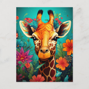 Carte Postale Portrait de la Giraffe florale-9319
