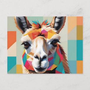 Carte Postale Portrait de lama abstrait géométrique avec des for