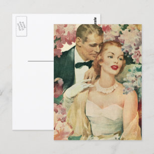 Carte Postale Portrait de mariage vintage, mariée rétro et chamb