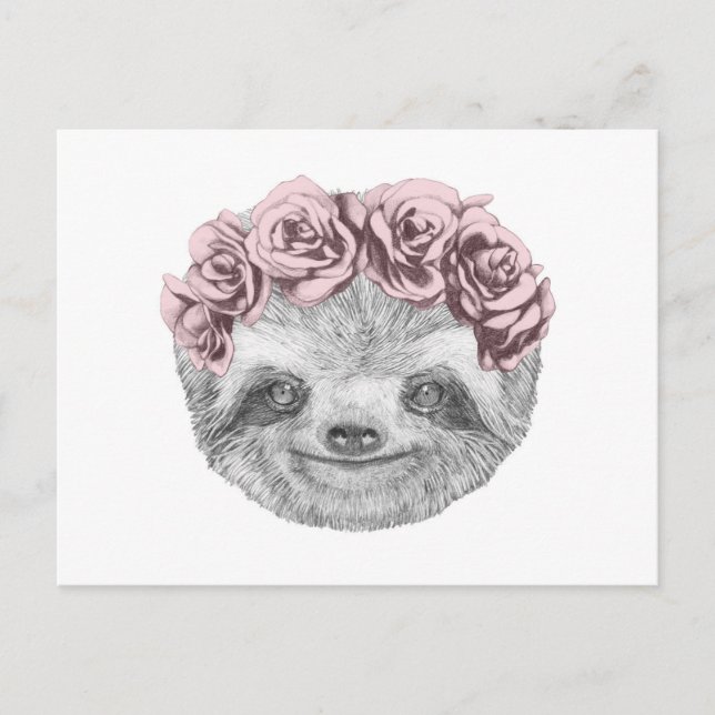 Carte Postale Portrait De Sloth | Couronne de tête florale (Devant)