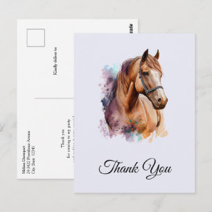 Carte Postale Portrait de tête de cheval brun à l'aquarelle Merc