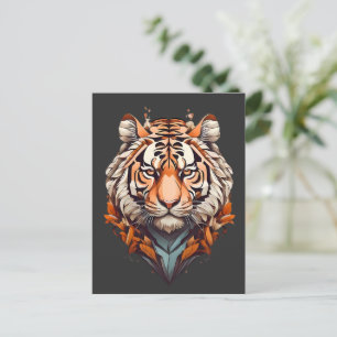Carte Postale Portrait de tigre, design minimaliste couleur oran