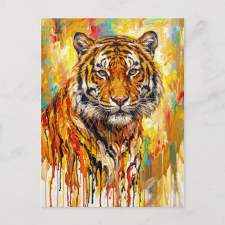 Carte Postale Portrait de Tigre Majestueux : Peinture à l'Huile 