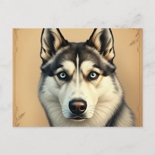 Carte Postale Portrait détaillé d'un Husky sibérien avec vintage