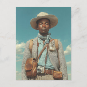 Carte Postale Portrait d'explorateur vintage avec appareil photo