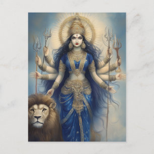 Carte Postale Portrait divin hindou de la déesse Durga avec lion