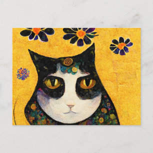 Carte Postale Portrait d'un chat en or.