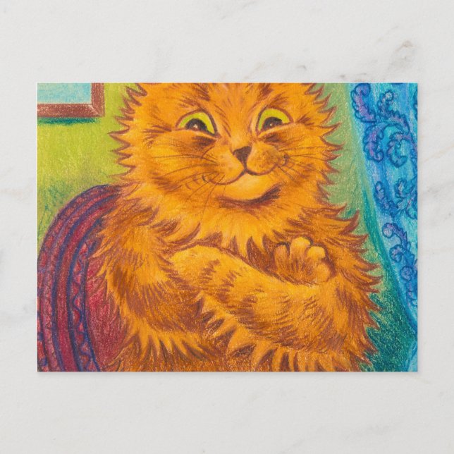 Carte Postale Portrait d'un chat Orange littéraire de Louis Wain (Devant)