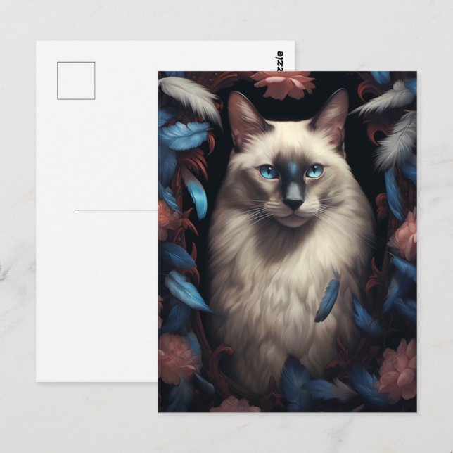 Carte Postale Portrait d'un magnifique chat siamois (Devant / Derrière)
