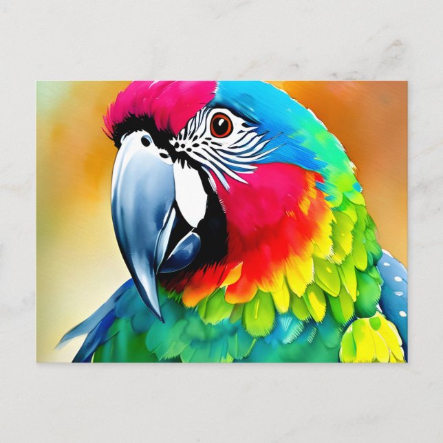 Carte Postale Portrait d'un perroquet coloré (Devant)