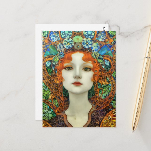 Carte Postale Portrait d'une belle femme en verre tendu (Devant/Arrière en situation)