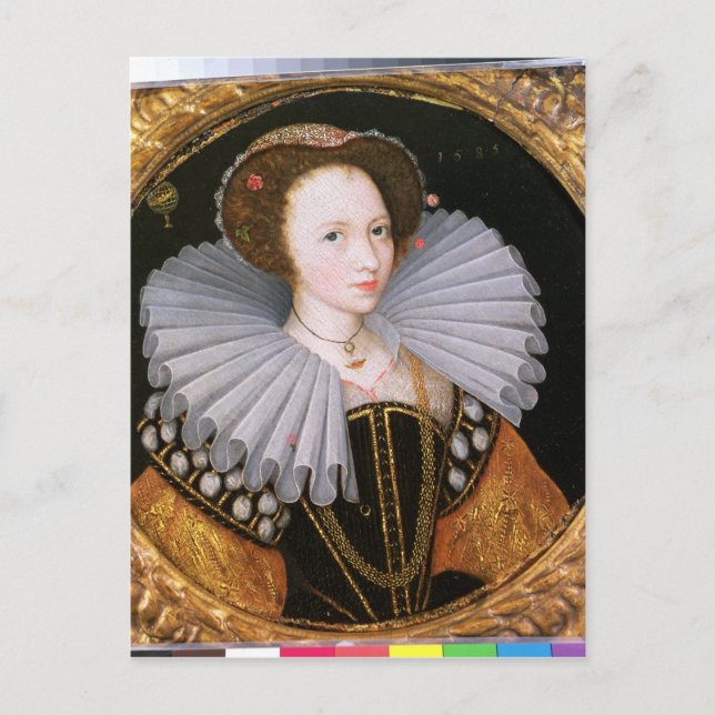 Carte Postale Portrait d'une dame avec une grande ruche (Devant)