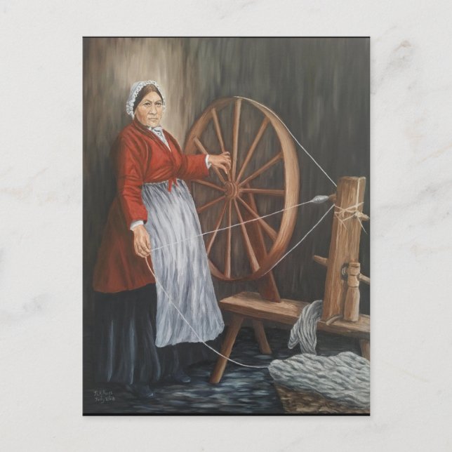 Carte Postale Portrait d'une dame galloise filant de la laine (Devant)