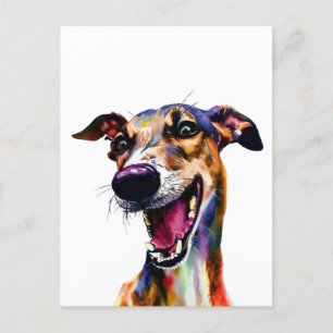 Carte Postale Portrait élégant de Galgo avec une Pop de couleur