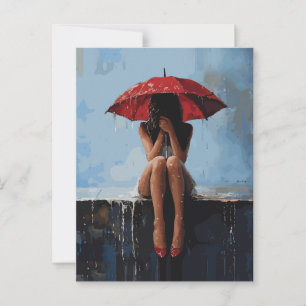 Carte Postale Portrait Émotionnel Féminin avec Parapluie Rouge