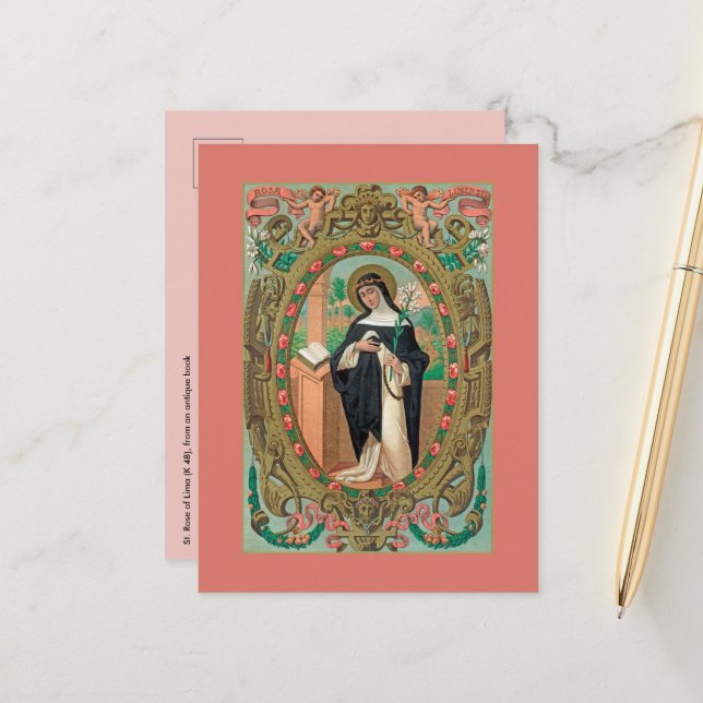 Carte Postale Portrait encadré de Saint Rose de Lima (K 48) (Devant/Arrière en situation)