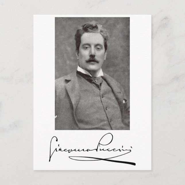 Carte Postale Portrait et signature de Giacomo Puccini (Devant)